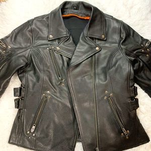 Classic black genuine leather biker motorcycle moto jacket
